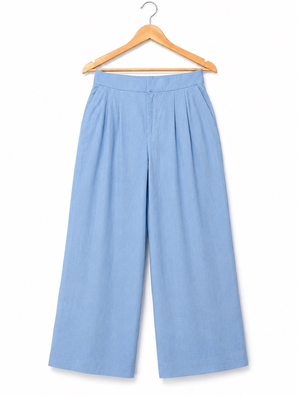 Steve Madden Linen Blend Wide Leg Culotte Pants Blue High Rise Pleated Medium